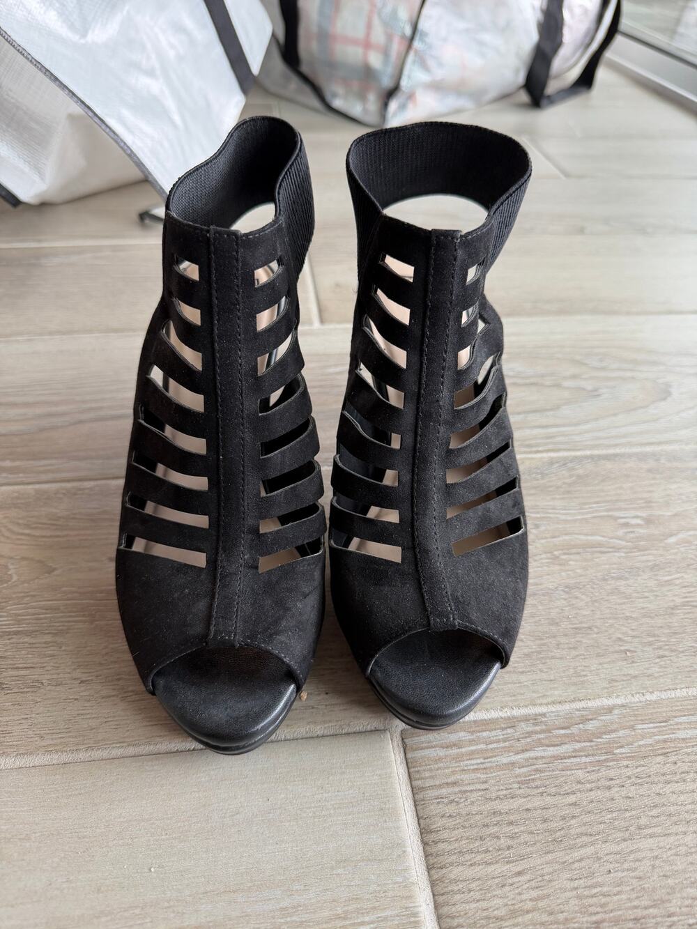 Revolution Black Caged Peep Toe High Heel Sandals Size 7